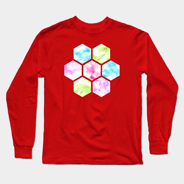 Marble Honeycomb | Purple Blue Green | Pink Background Long Sleeve T-Shirt by Wintre2